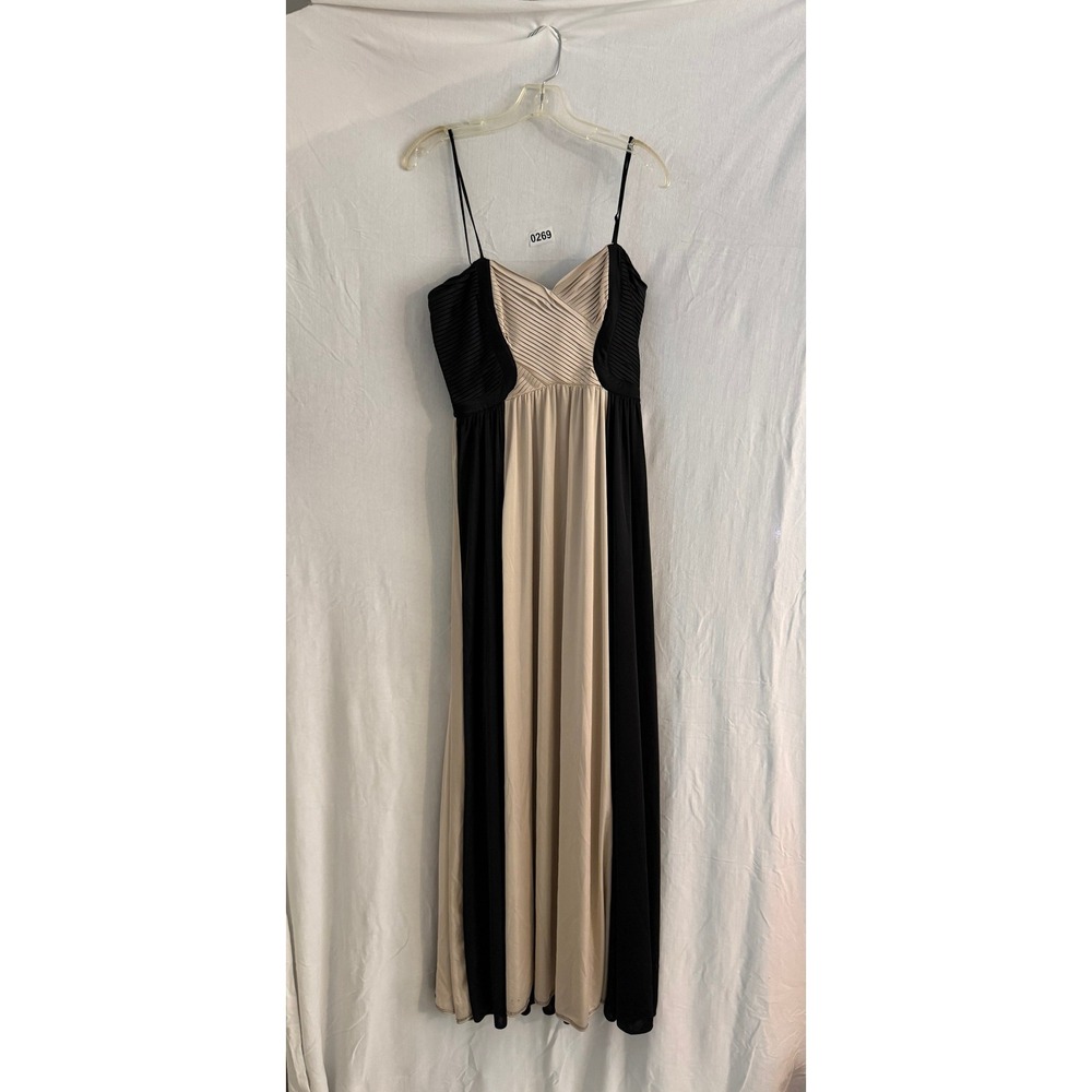 Betsey Johnson Evening Maxi Dress Black Champagne Pleated Sweetheart Gown